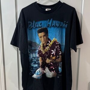 Vintage Black Graphic T-Shirt with Blue and Red Design